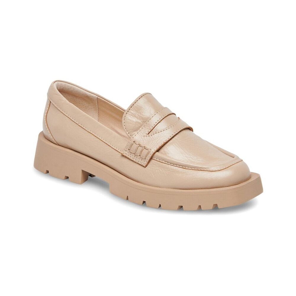Dolce Vita Women's Elias Tailore Flats Loafer Crinkle Patent, Sesame Size 10M